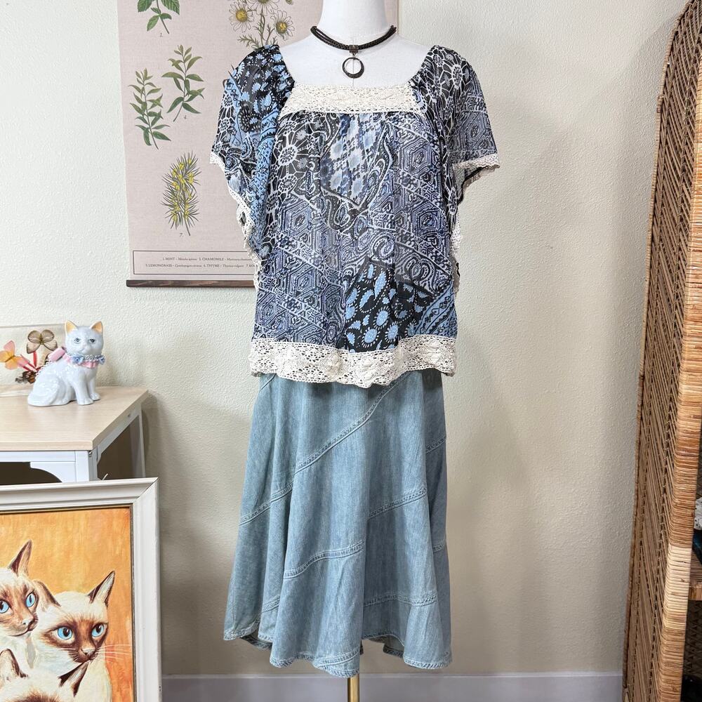 Y2k Sheer Crochet Kimono Sleeve Top Boho Hippie Coastal Cowgirl Fairy Romantic S